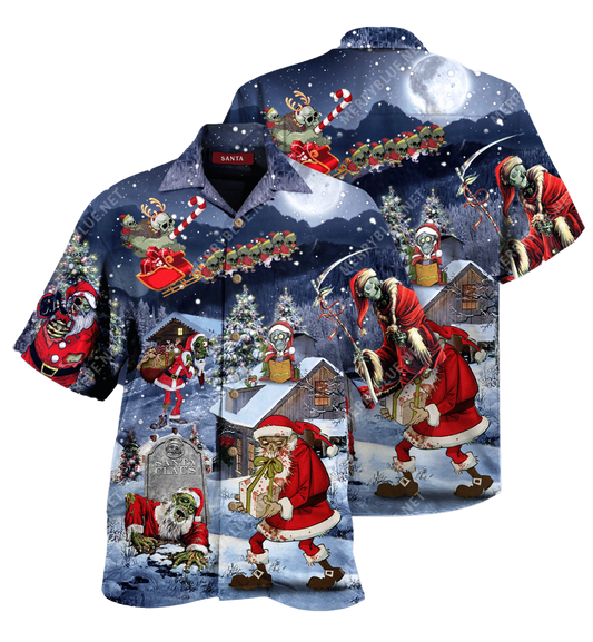 Santa Claus Zombie Is Coming In Christmas Holiday Hawaiian Shirt For Men Women