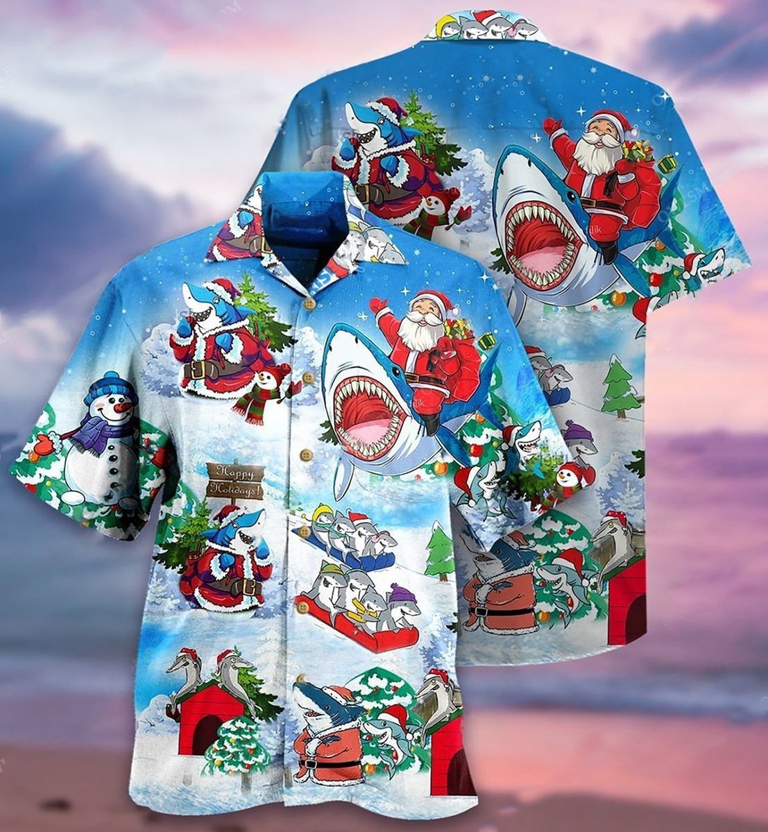 Santa Clause Ride Shark Hawaiian Shirt For Men Women