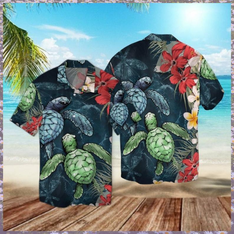 Sea Turtle Floral Hawaiian Shirt For Men Women