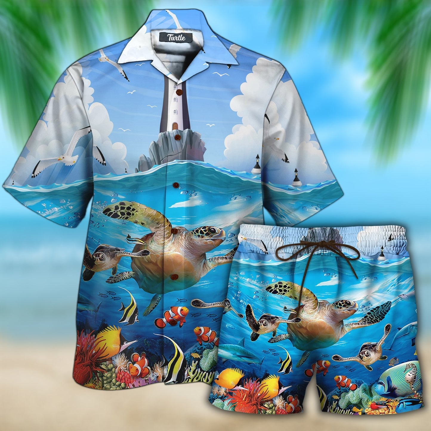 Sea Turtle Hawaiian Shirt Set For Men Women