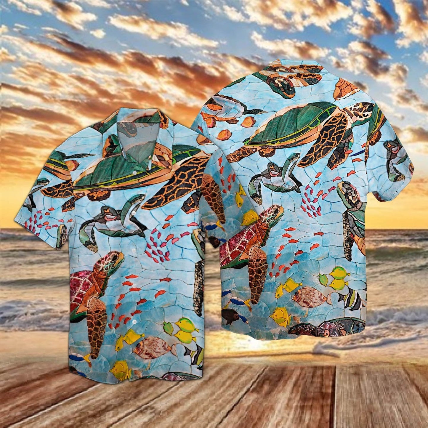 Sea Turtles In Ocean Mosaic Hawaiian Shirt For Men Women