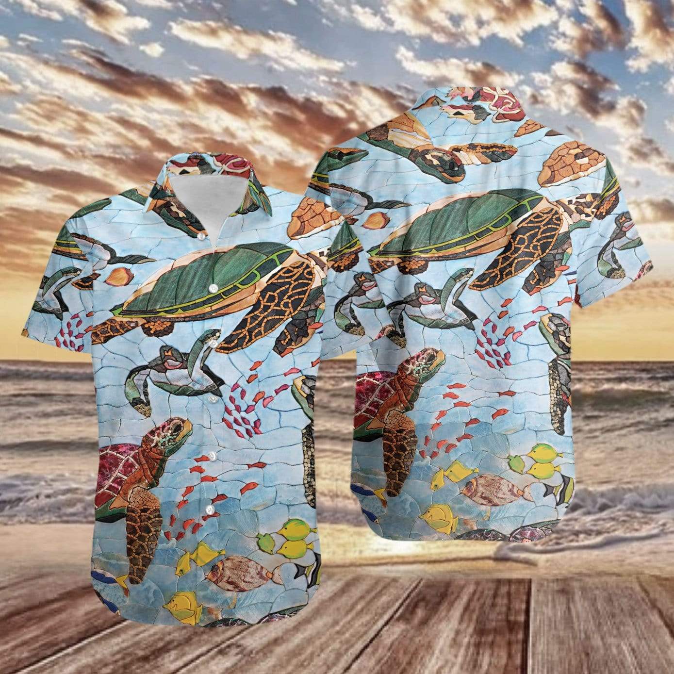 Sea Turtles In Ocean Pattern Hawaiian Aloha Shirt For Men Women