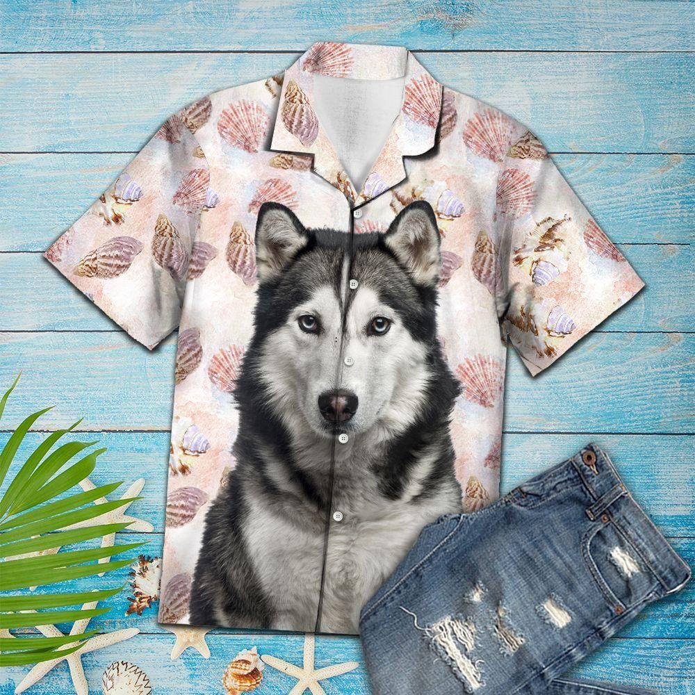 Seashells Cute Siberian Husky Pink Nice Design Hawaiian Shirt For Men Women