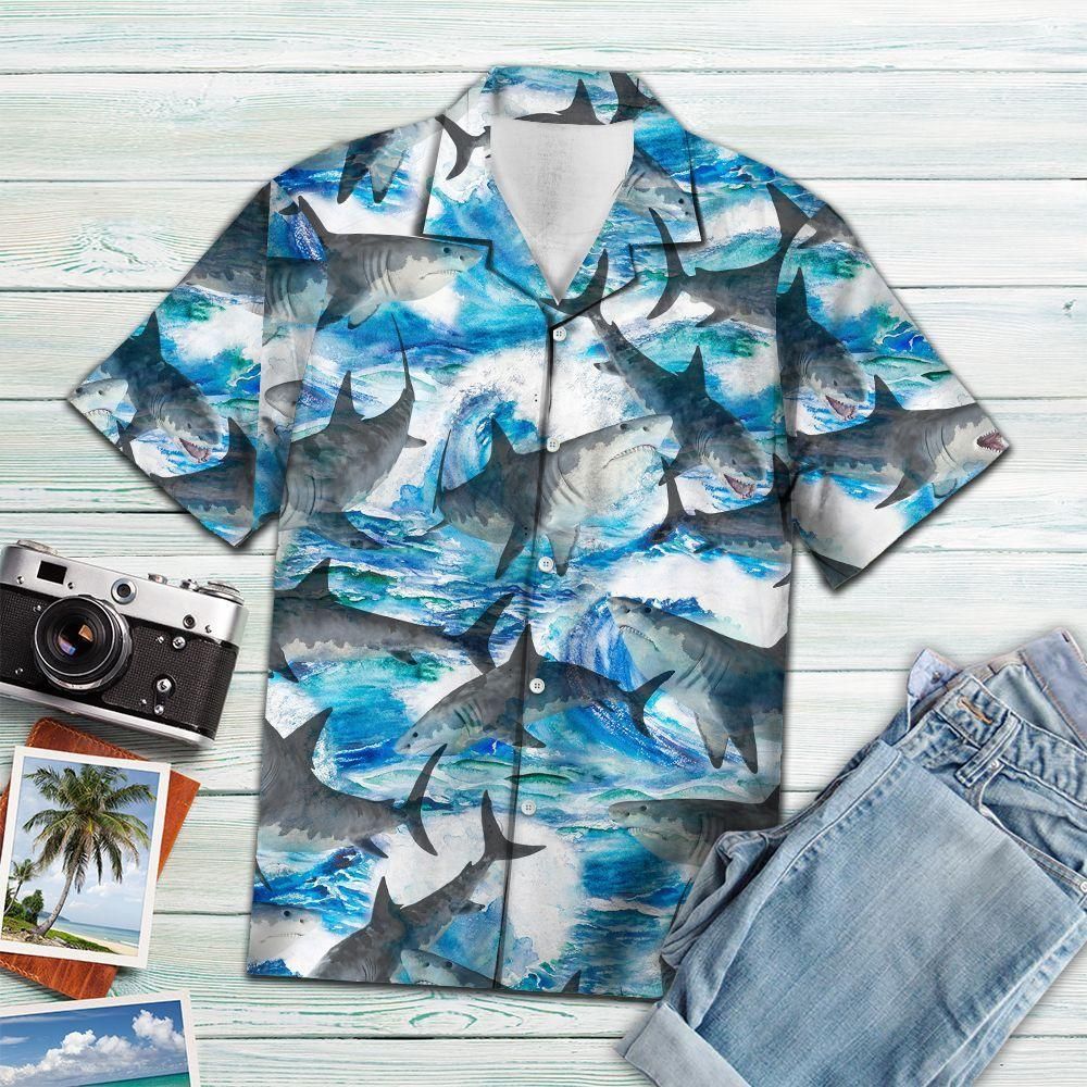 Shark Waves Blue Nice Design Hawaiian Shirt For Men Women