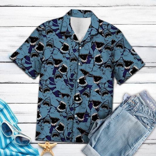 Shark Funny Group Blue Amazing Design Hawaiian Shirt For Men Women