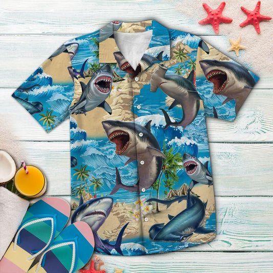 Shark Summer Vacation Blue Amazing Design Hawaiian Shirt For Men Women