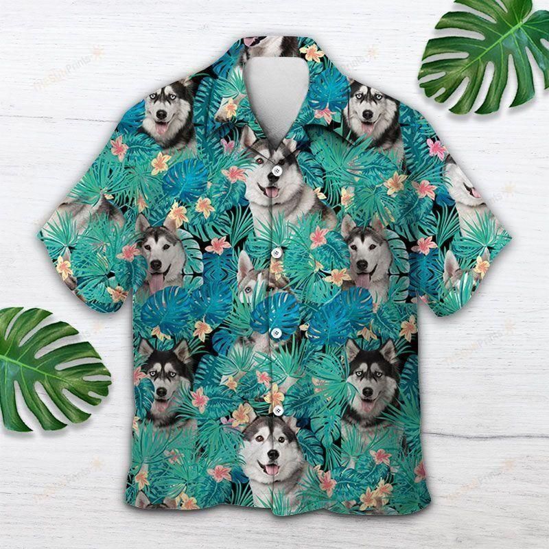 Siberian Husky Tropical Green Nice Design Hawaiian Shirt For Men Women