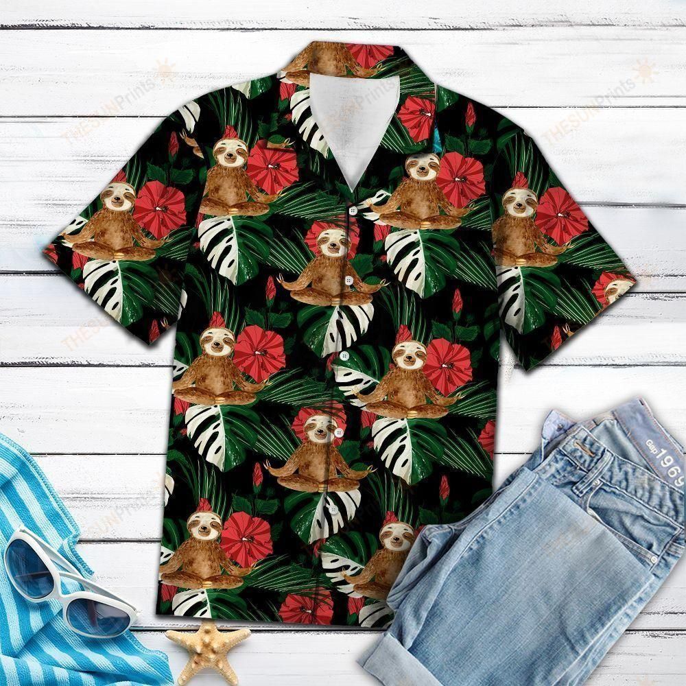 Sloth Hibiscus Flower Multicolor Amazing Design Hawaiian Shirt