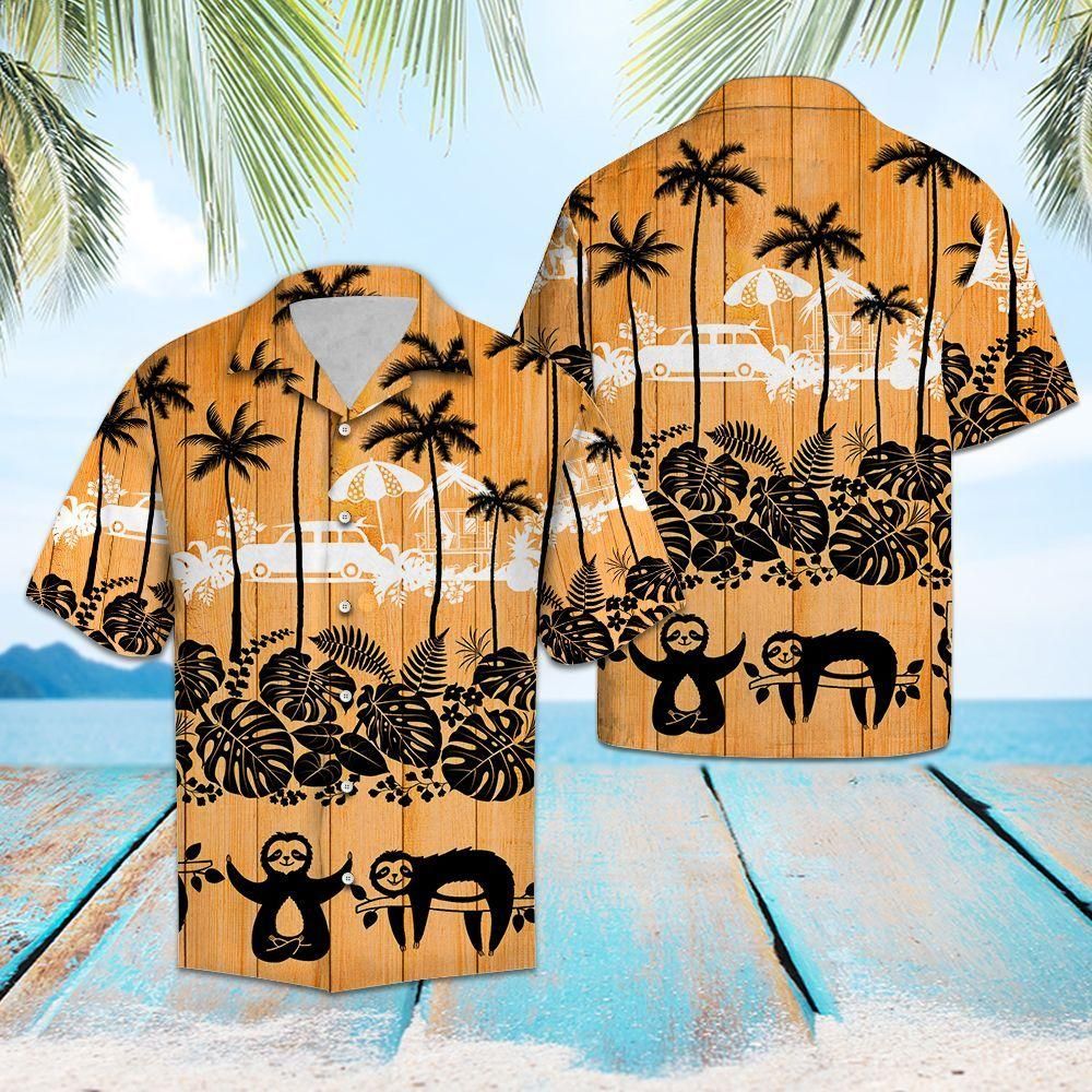 Sloth Palm Tree Orange Unique Design Hawaiian Shirt