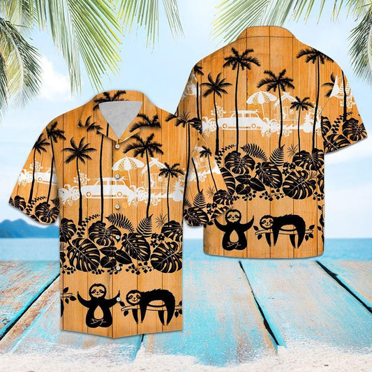 Sloth Palm Tree Orange Unique Design Hawaiian Shirt