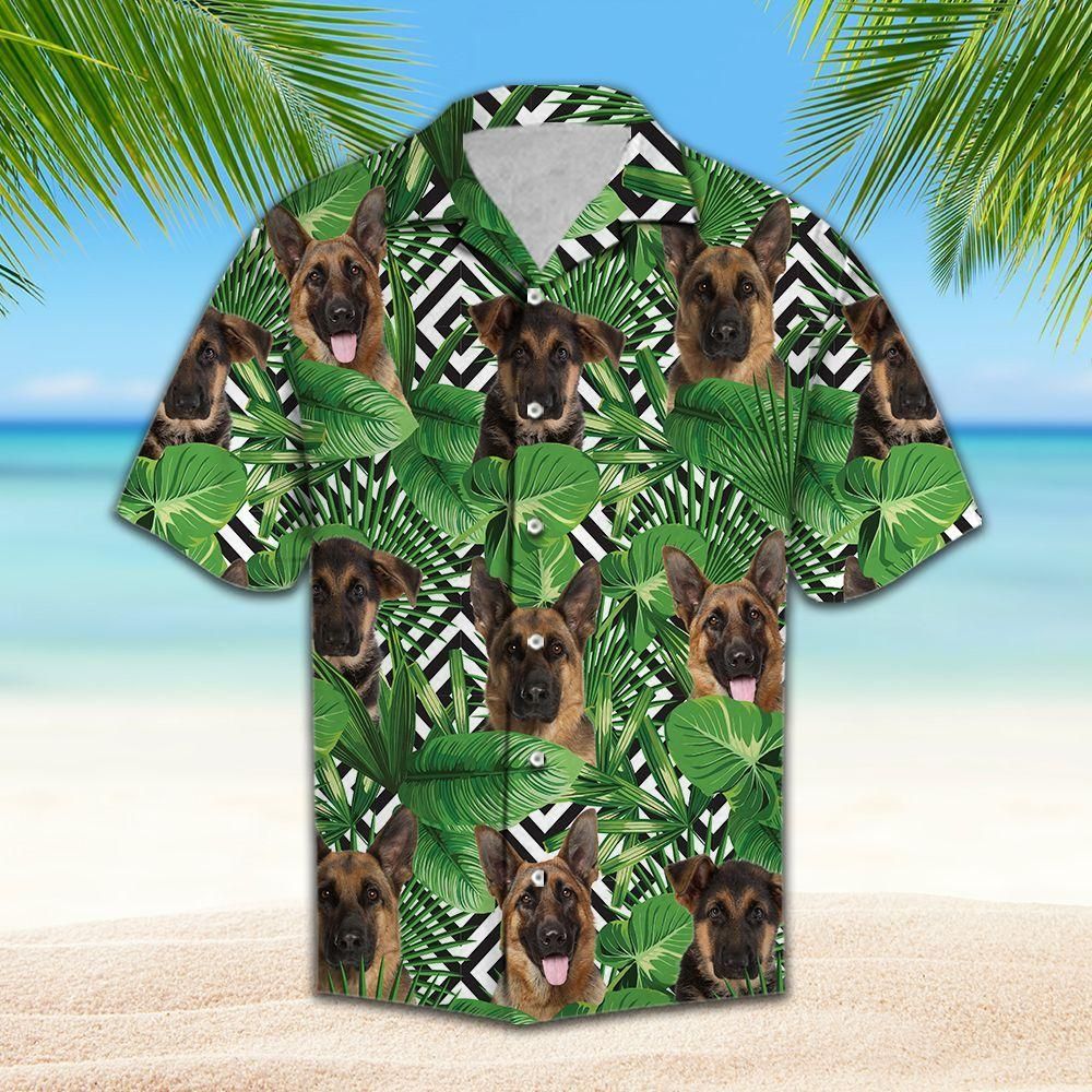 Summer Exotic Jungle Tropical German Shepherd Green Amazing Design Hawaiian Shirt