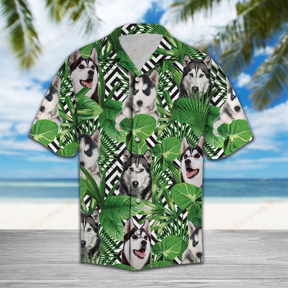 Summer Exotic Jungle Tropical Siberian Husky Green Unique Design Hawaiian Shirt