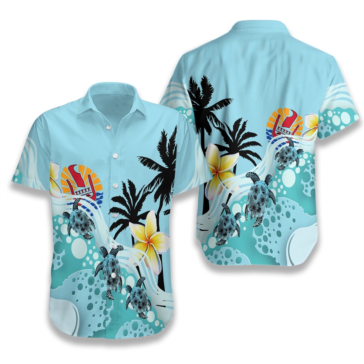 Tahiti Blue Turtle Hibiscus Hawaiian Shirt