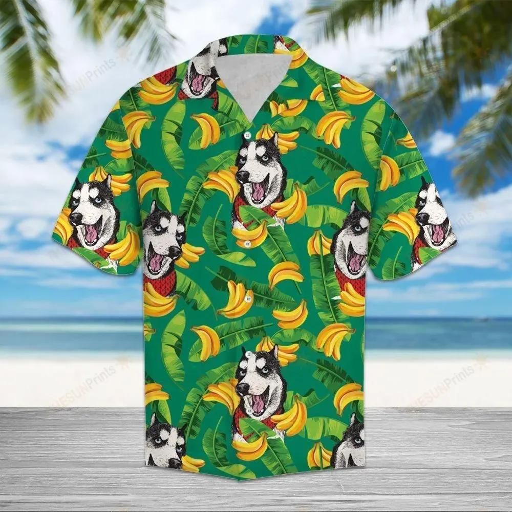 Tropical Banana Siberian Husky Green Unique Design Hawaiian Shirt