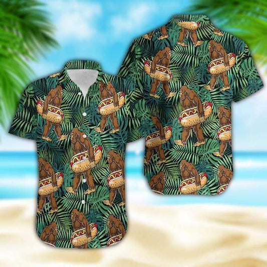 Tropical Bigfoot Carrying Hotdog Camping Hawaiian Shirt