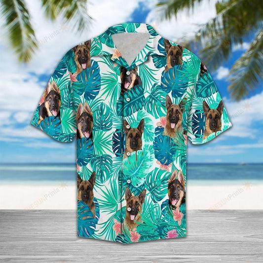 Tropical German Shepherd Green Unique Design Hawaiian Shirt