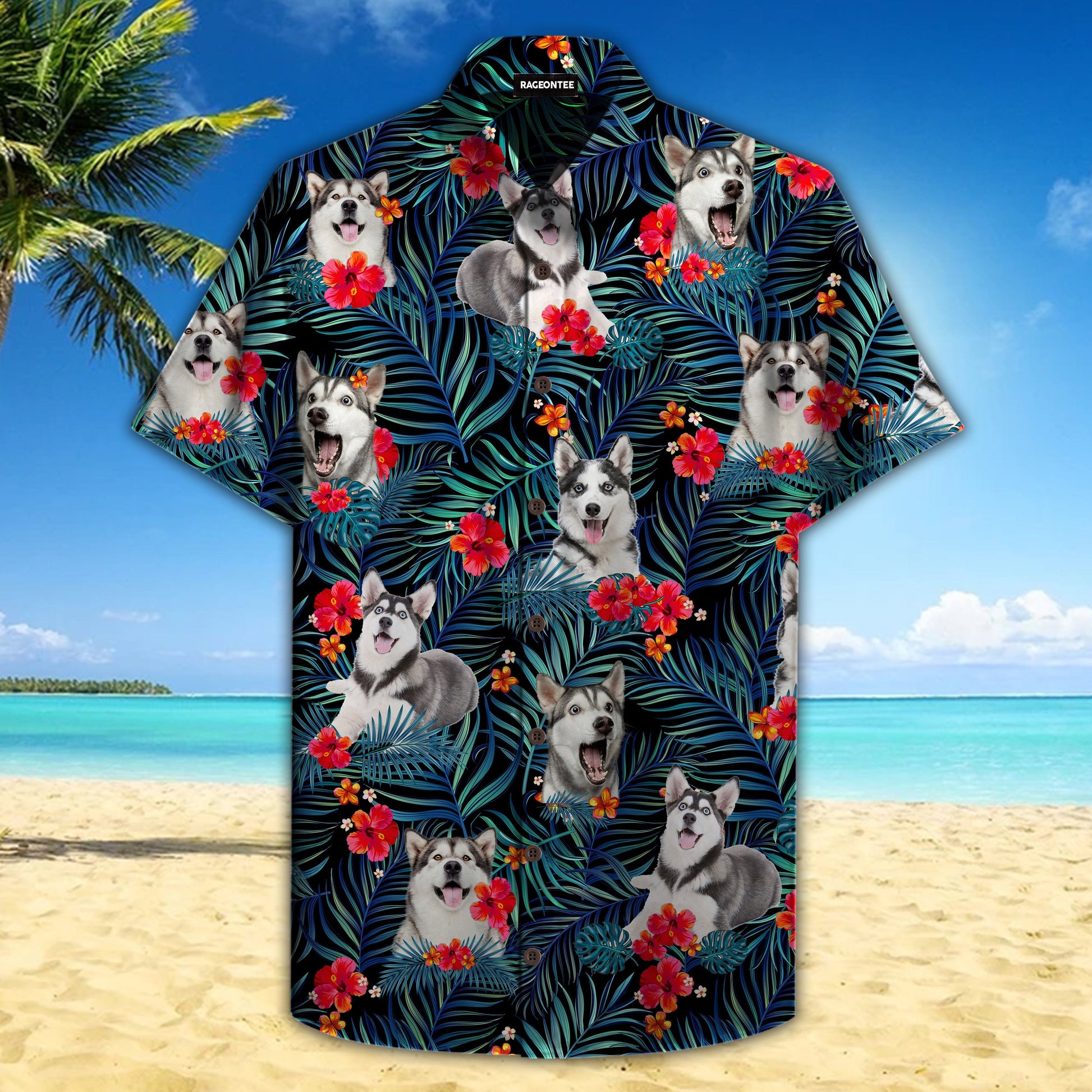 Tropical Husky Hawaiian Shirt