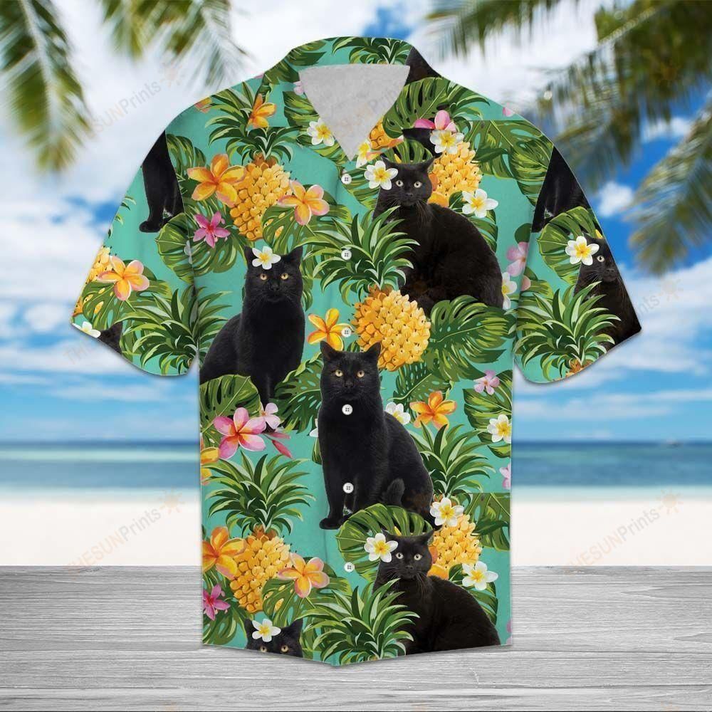 Tropical Pineapple Black Cat Multicolor Unique Design Hawaiian Shirt