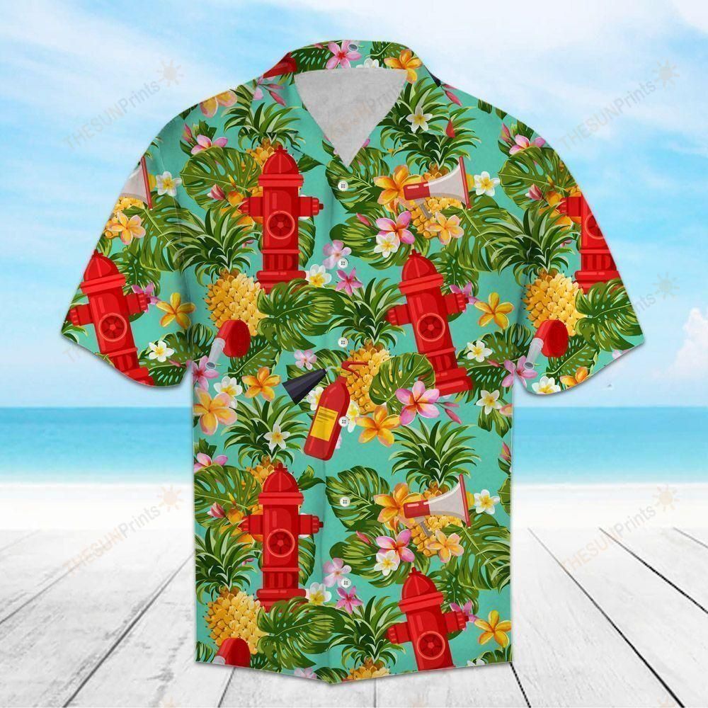 Tropical Pineapple Firefighter Multicolor Nice Design Hawaiian Shirt