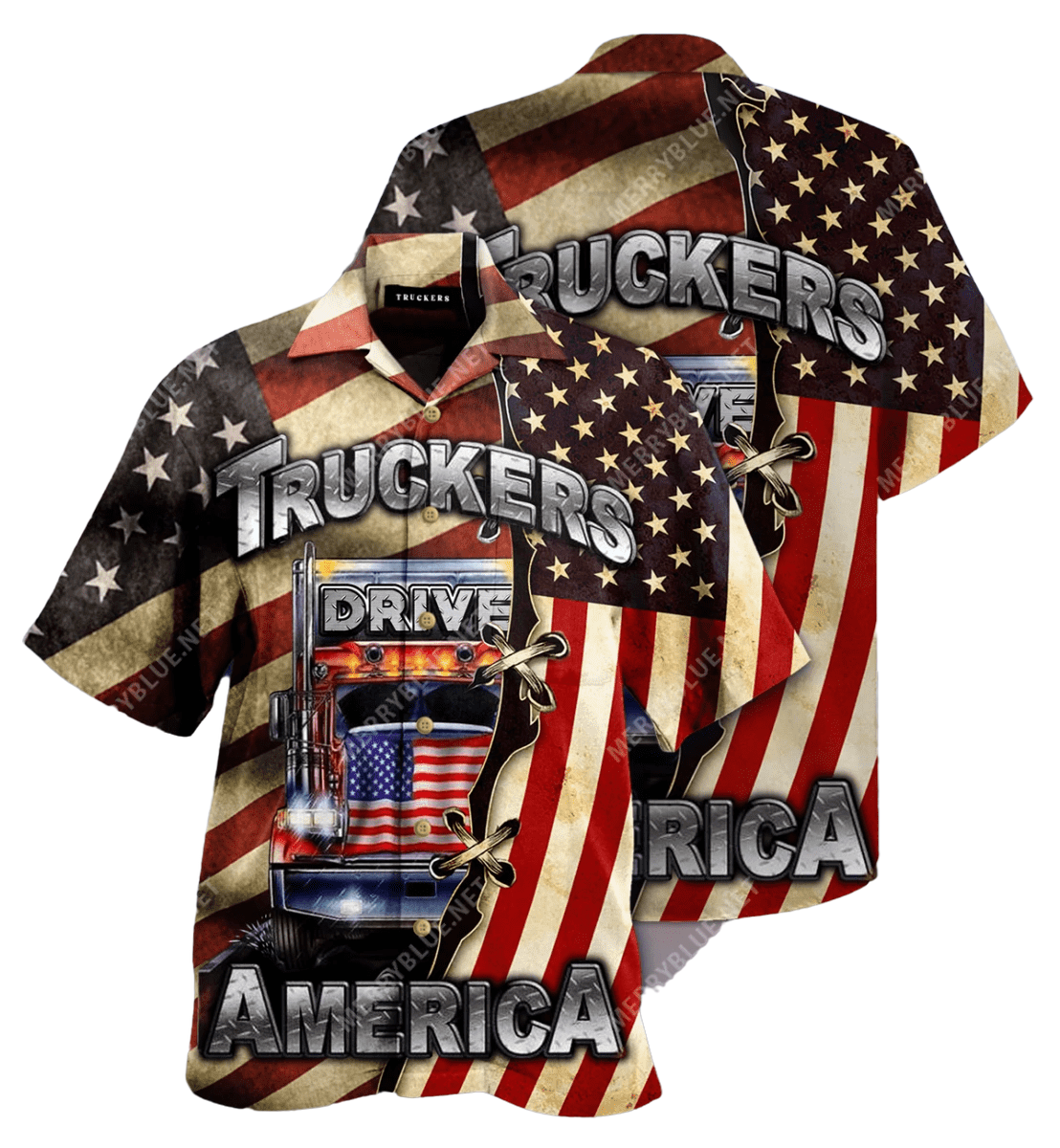 Truckers Drive American Flag Hawaiian Aloha Shirt