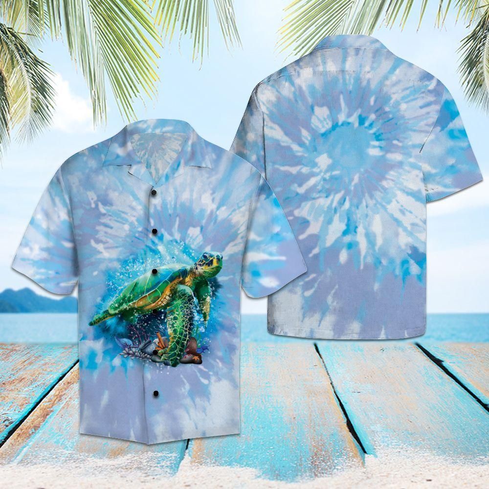 Turtle Blue Tie Dye Blue Best Design Hawaiian Shirt