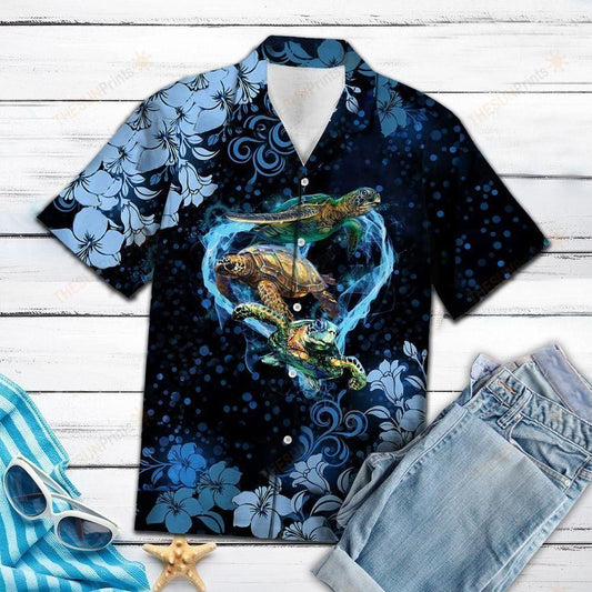 Turtle Flower Blue Best Design Hawaiian Shirt