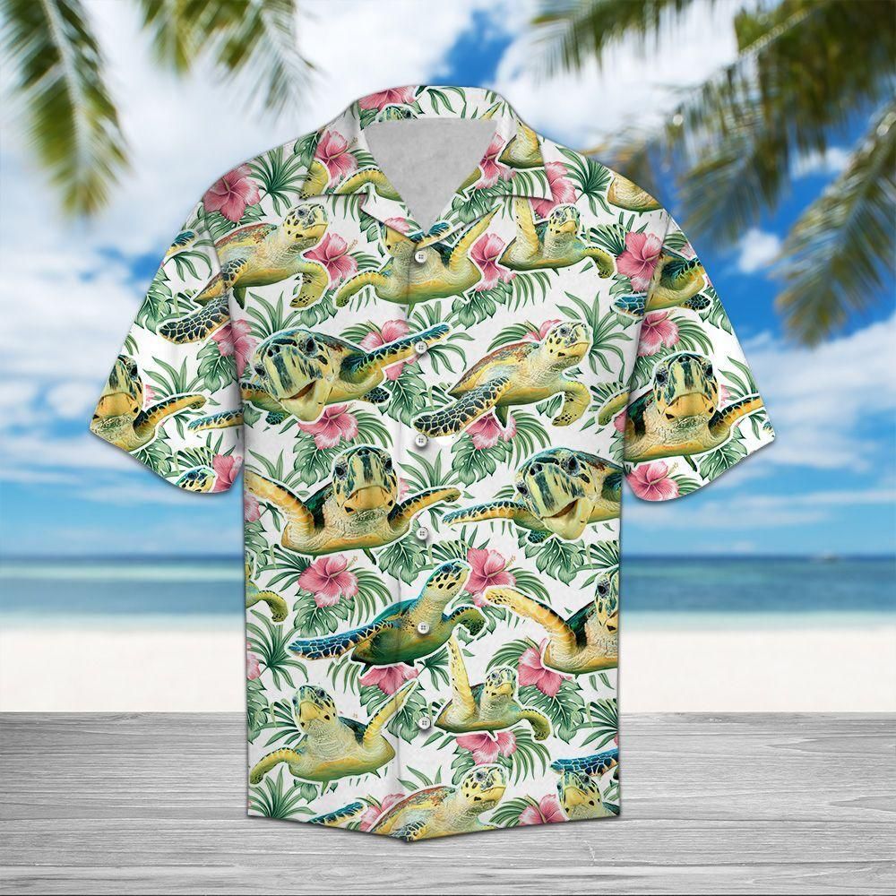 Turtle Flower Tropical Green Amazing Design Hawaiian Shirt