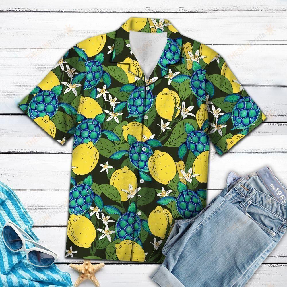 Turtle Lemons Tropical Yellow Unique Design Hawaiian Shirt