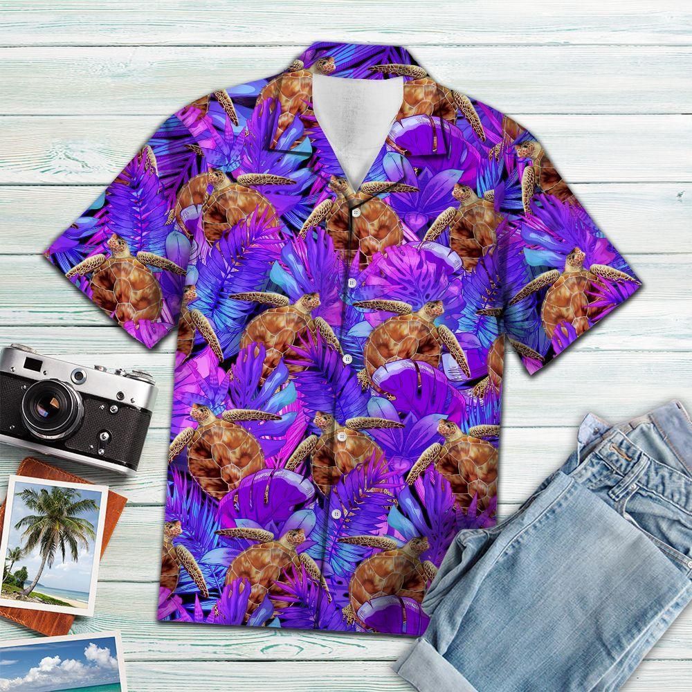 Turtle Purple Tropical Purple Best Design Hawaiian Shirt