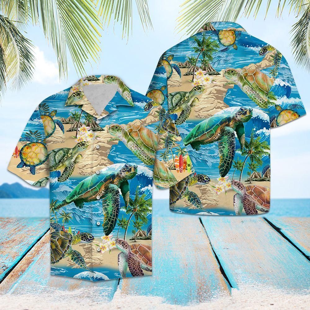 Turtle Summer Vacation Blue Amazing Design Hawaiian Shirt