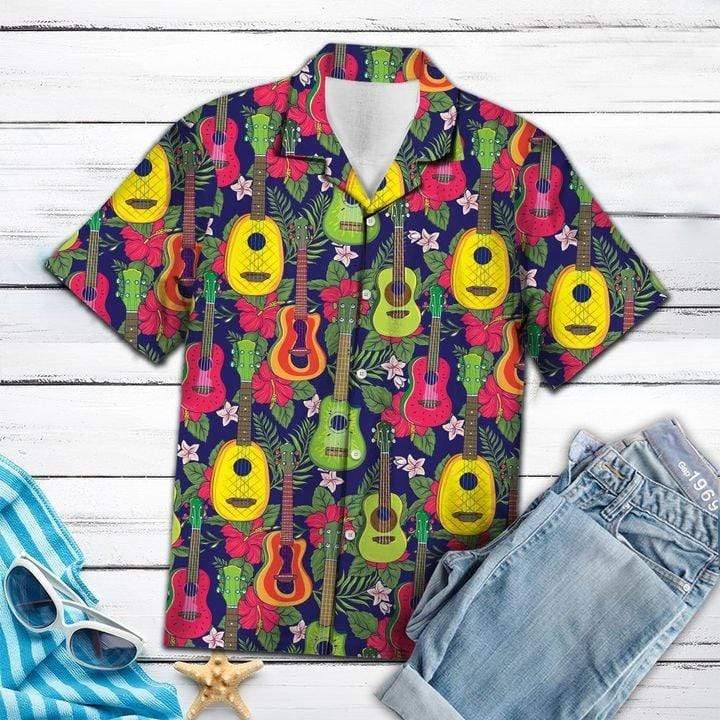 Ukulele Tropical Fruit Hawaiian Aloha Shirt