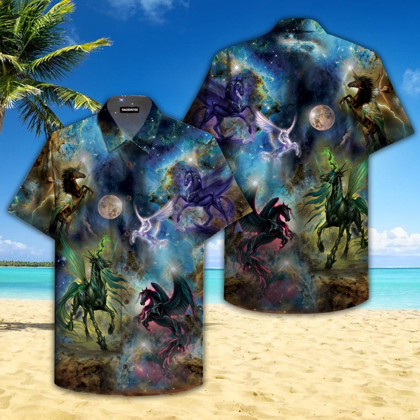 Unicorn In The Moon Night Hawaiian Shirt