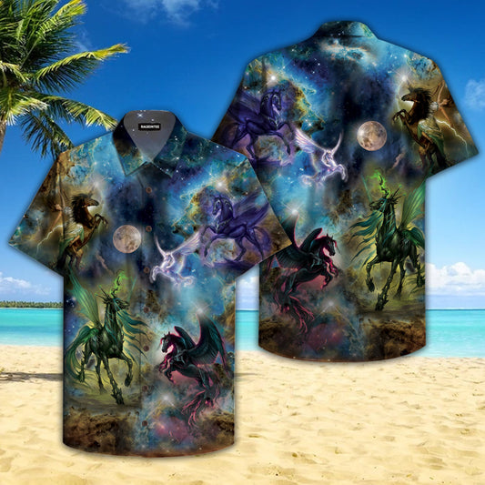 Unicorn In The Moon Night Hawaiian Shirt