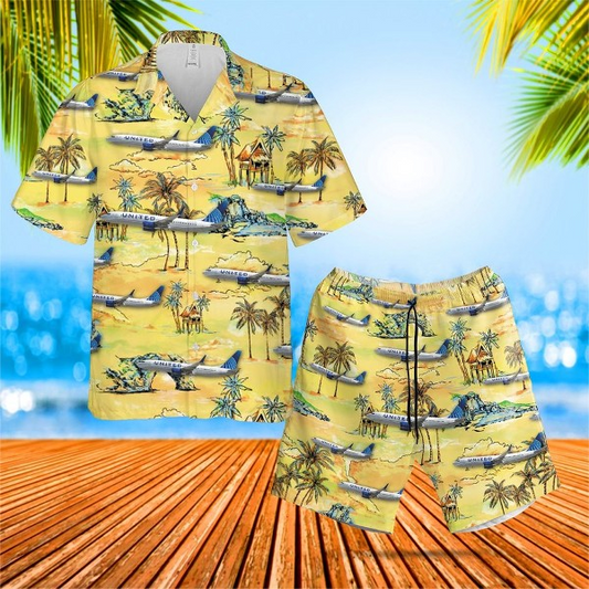 United Airlines Boeing Hawaiian Shirt Set