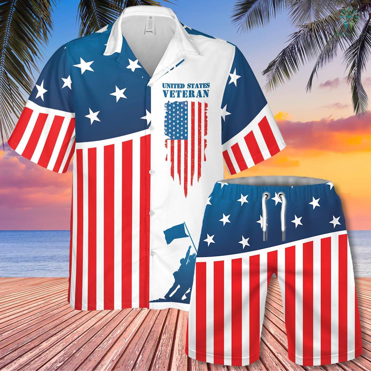 United States Veteran Hawaiian Shirt Set