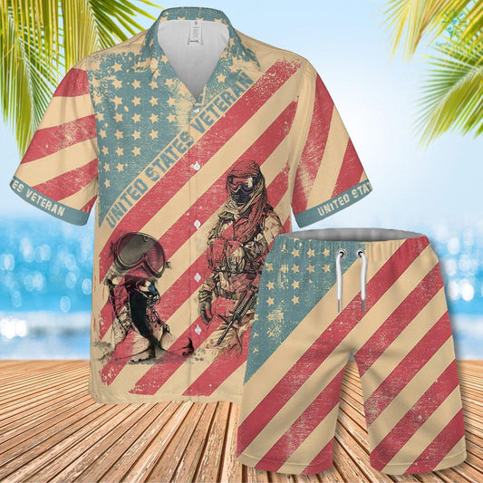 United States Veteran Hawaiian Shirt Set