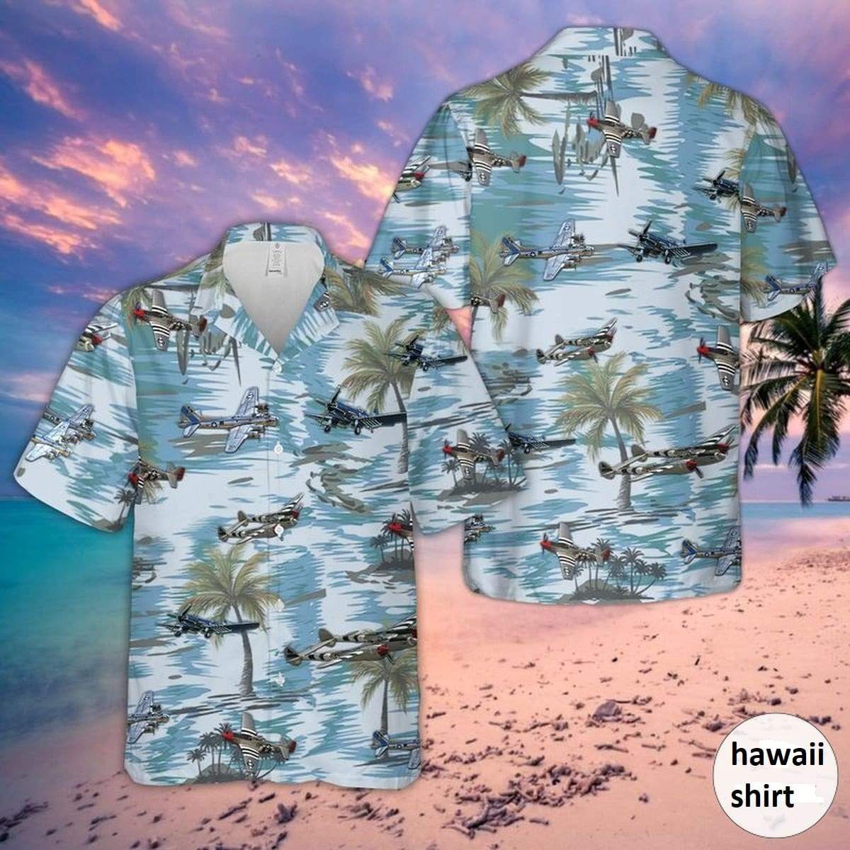 Us Air Craft Palm Tree 4th Of July Hawaiian Aloha Shirt