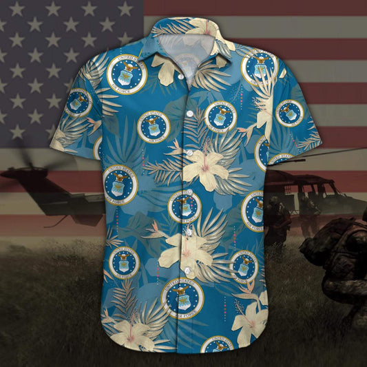 Us Air Force Blue Tropical Summer Hawaiian Shirt