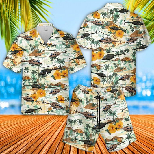 Us Army Bell Oh-58a Kiowa Hawaiian Shirt Set