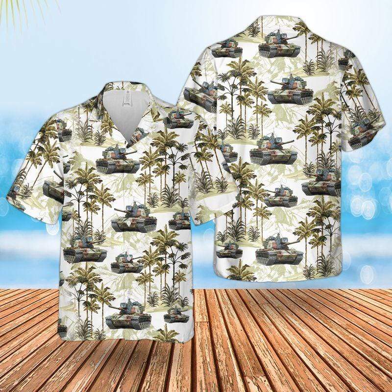 Us Army M60a1 Tank White Pattern Hawaiian Shirt