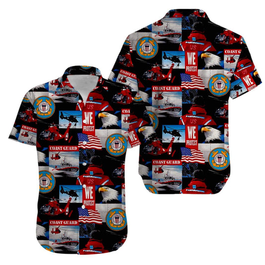 Us Army Military United States Coast Guard American Flag Aloha Hawaiian Shirt