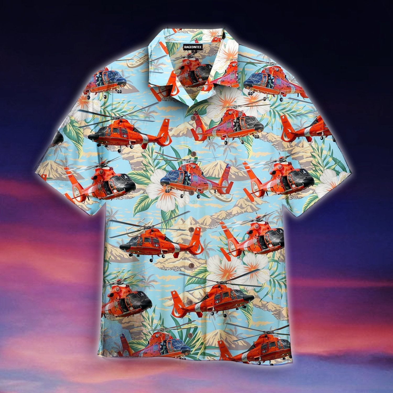 Us Coast Guard Helicopter Rescue Swimmer Mh-65 Hawaiian Shirt