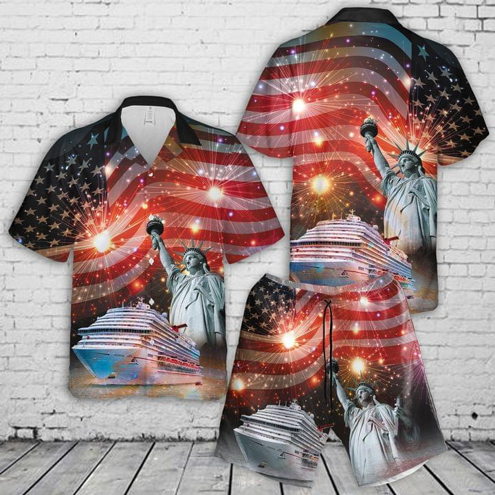 Us Cruising 4th July Hawaiian Shirt Set