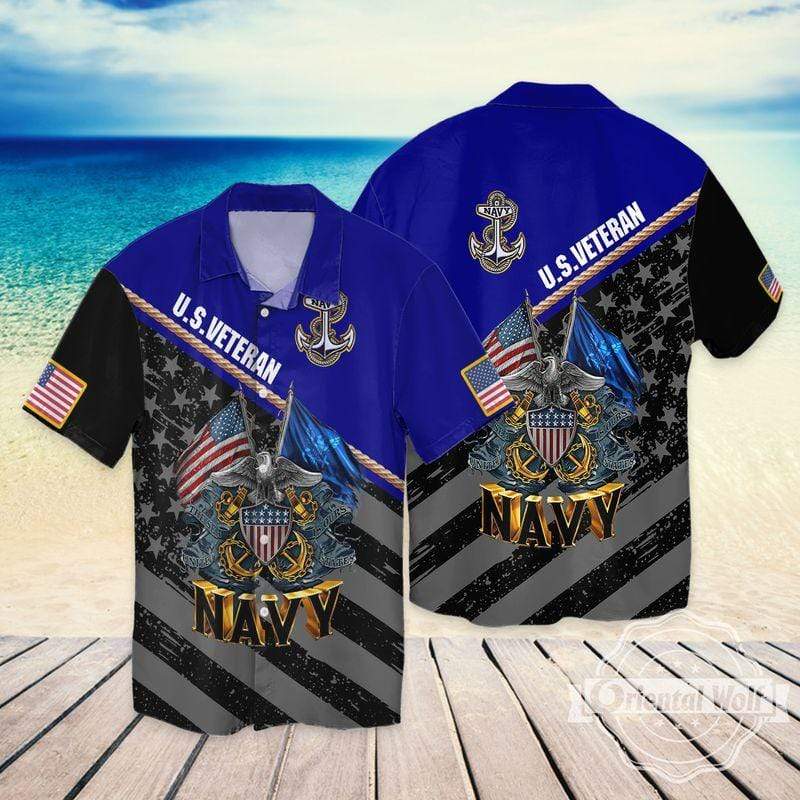 Us Navy Veteran Anchos Hawaiian Aloha Shirt