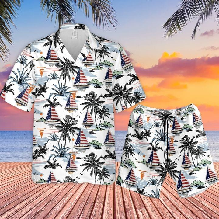 Us Sailboat Hawaiian Shirt Set