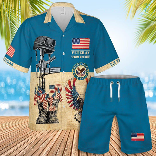 Us Veteran Service With Pride Hawaiian Shirt Set