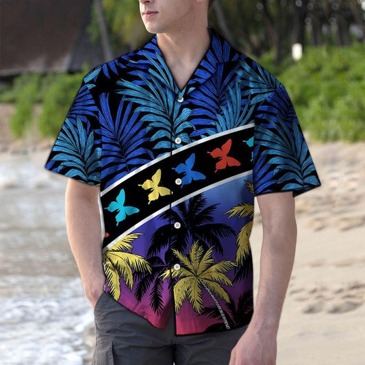 Vacation Tropical Coconut Palm Butterflies Colorful Unique Design Hawaiian Shirt