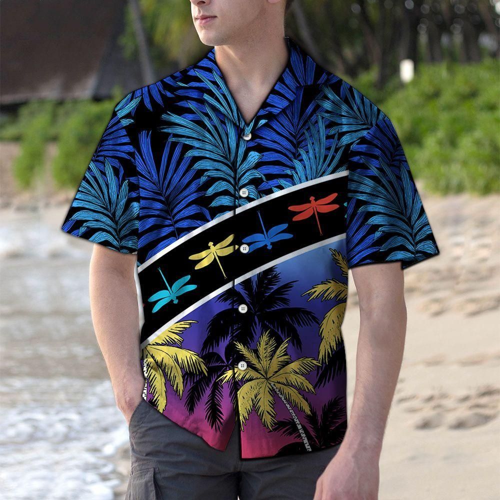 Vacation Tropical Coconut Palm Dragonfly Colorful Awesome Design Hawaiian Shirt