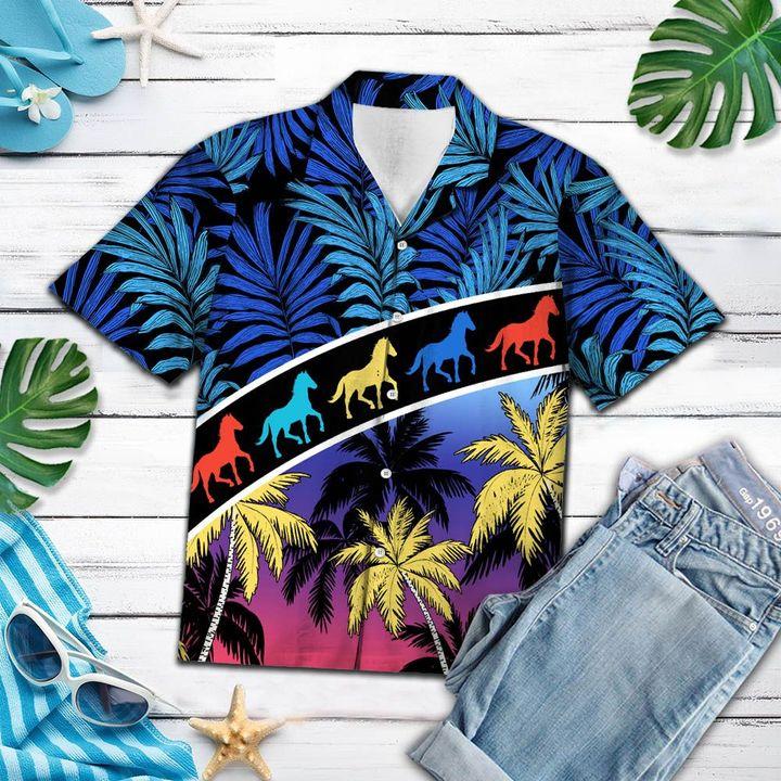 Vacation Tropical Coconut Palm Horse Hawaiian Shirt