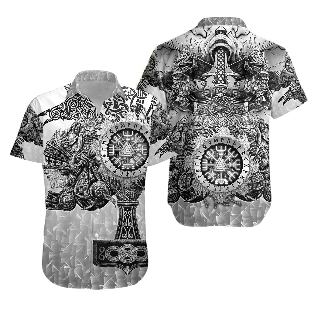 Valknut Vegvisir With Mjolnir Hawaiian Shirt